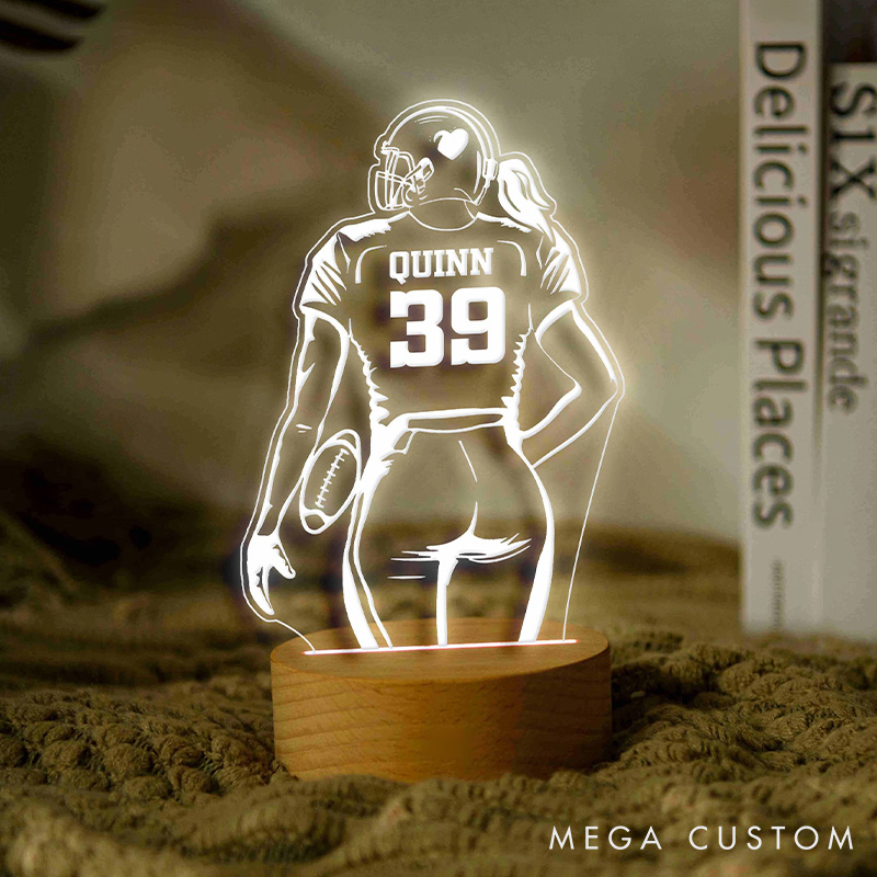 Personalized American Football Girl Player LED Night Light with Custom Name and Number on the Back