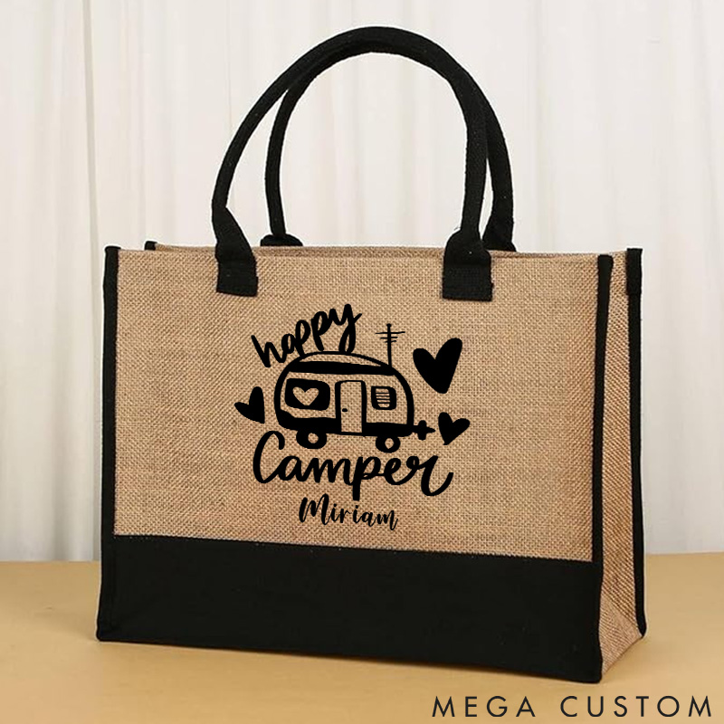 Personalized Camping Funny Summer Outdoor Happy Camper Nature Lover Tote Bag