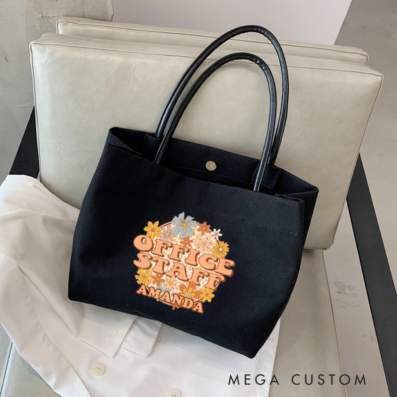 Personalized Office Staff Canvas Tote Bag Floral Design Appreciation Gift for Coworker or Employee