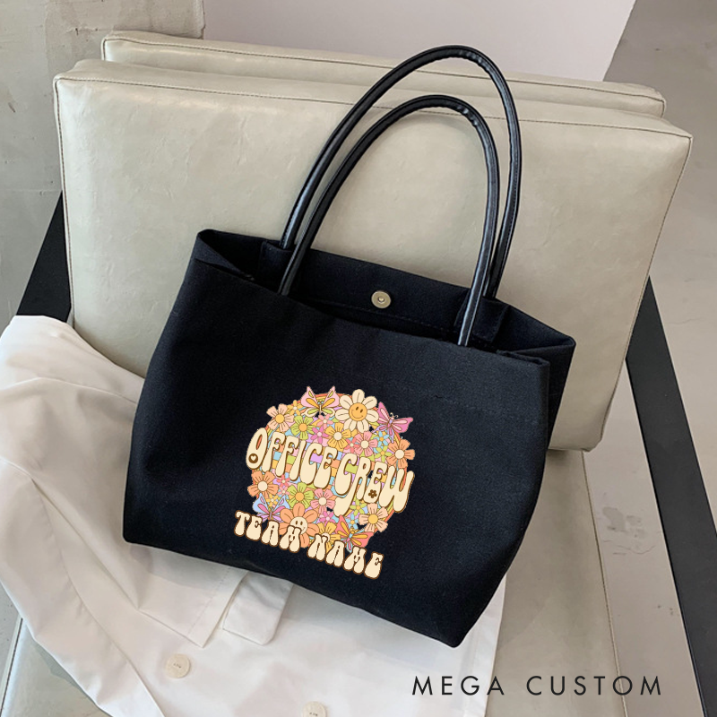 Personalized Office Crew Canvas Tote Bag Floral Design Appreciation Gift for Coworker or Employee