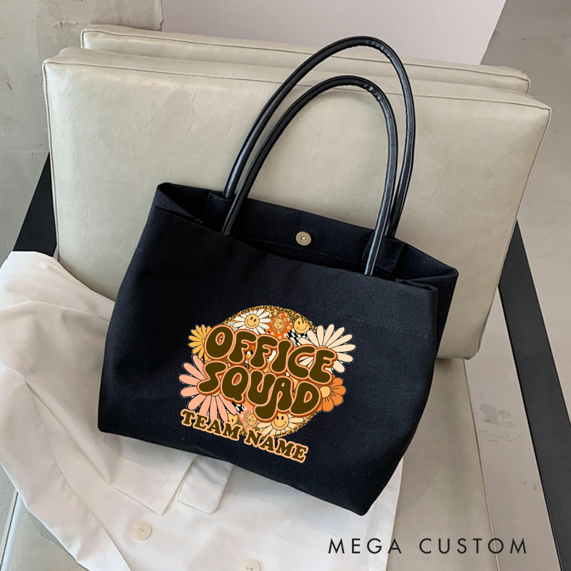 Personalized Office Squad Canvas Tote Bag Retro Floral Design Appreciation Gift for Coworker or Employee