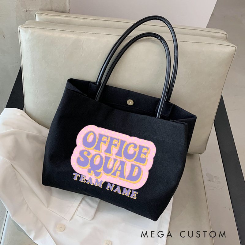 Personalized Office Squad Canvas Tote Bag Pastel Bubble Text Design Appreciation Gift for Coworker or Employee