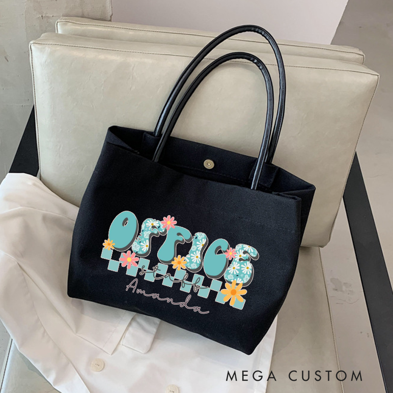 Personalized Office Squad Canvas Tote Bag Floral Retro Design Gift for Coworker or Employee