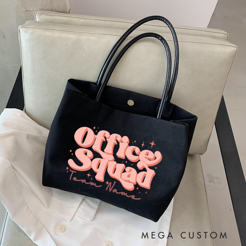 Personalized Office Squad Canvas Tote Bag Retro Peach Design Gift for Coworker or Employee