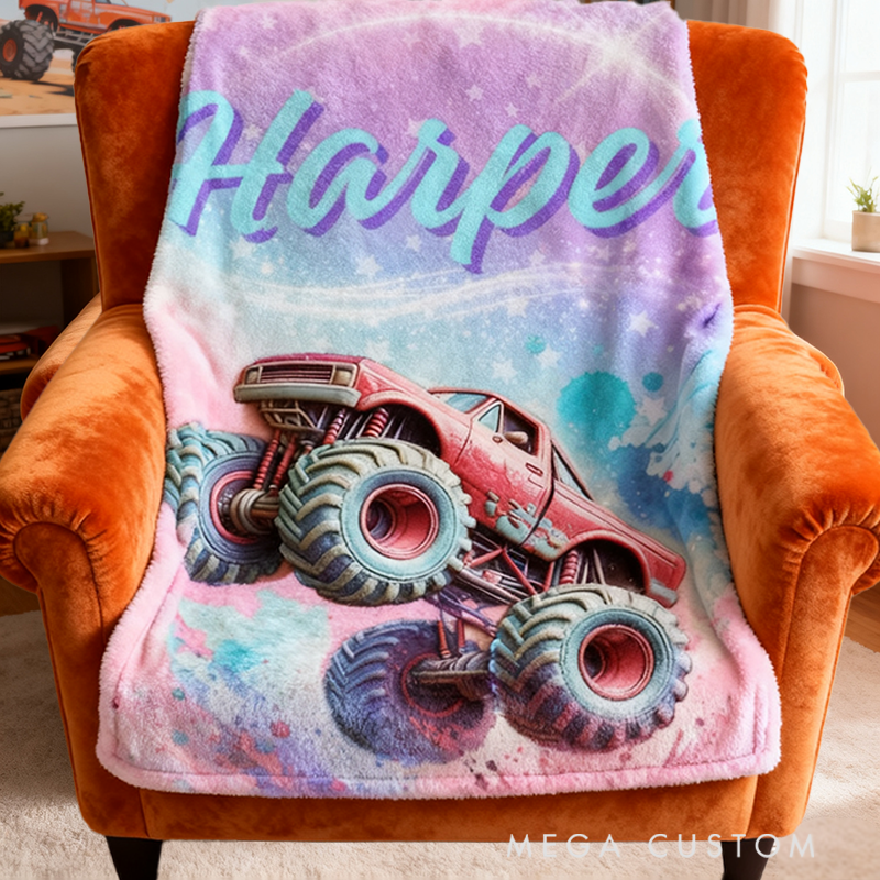 Personalized Racing Truck Adventure Blanket Custom Name Throw Blanket Gift