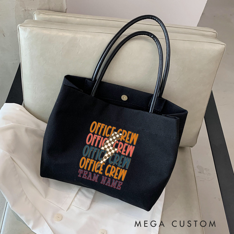 Personalized Office Crew Canvas Tote Bag Retro Multicolor Text Design Gift for Coworker or Employee