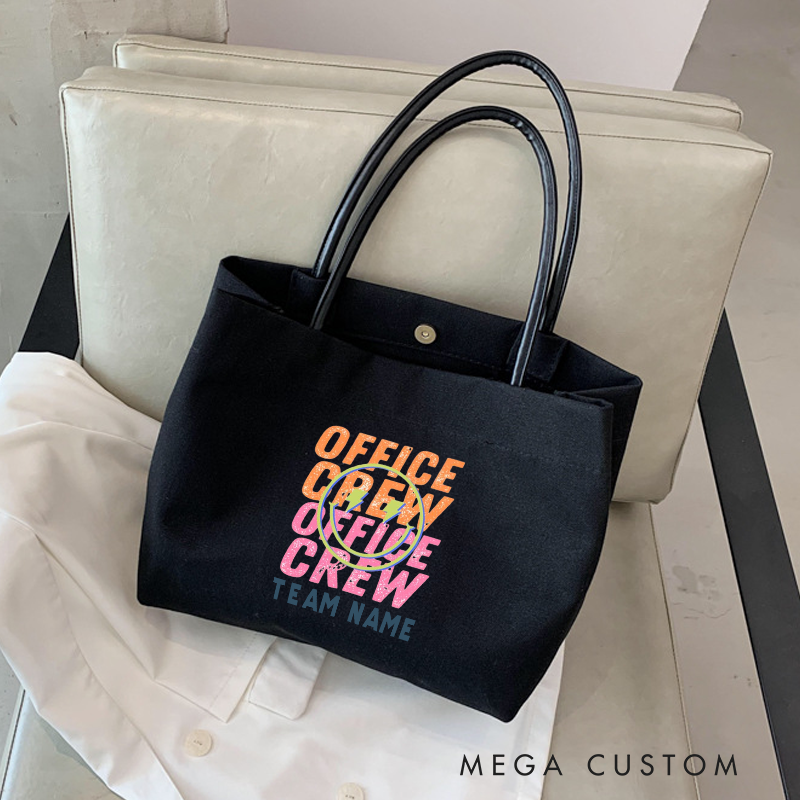 Personalized Office Crew Canvas Tote Bag Gradient Text Design Gift for Coworker or Employee