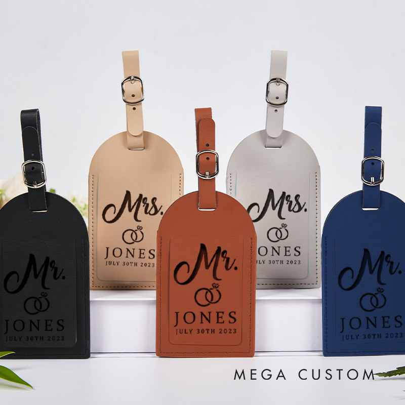 Personalized Mr and Mrs Rings Matching Couple Wedding Travel Luggage Tag