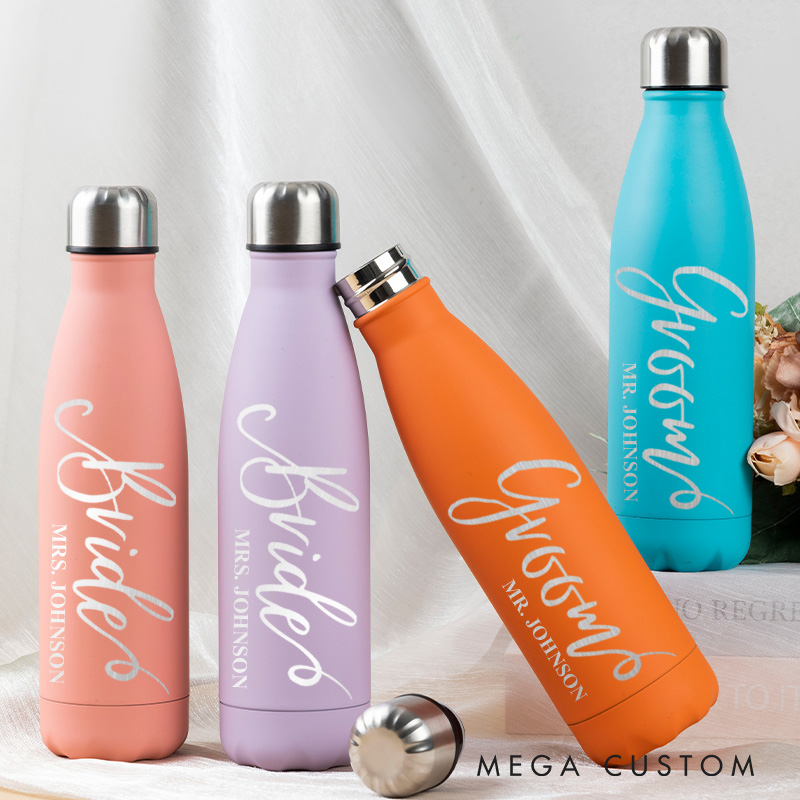 Personalized Bride and Groom Matching Wedding Couple 17oz Stainless Steel Water Bottle