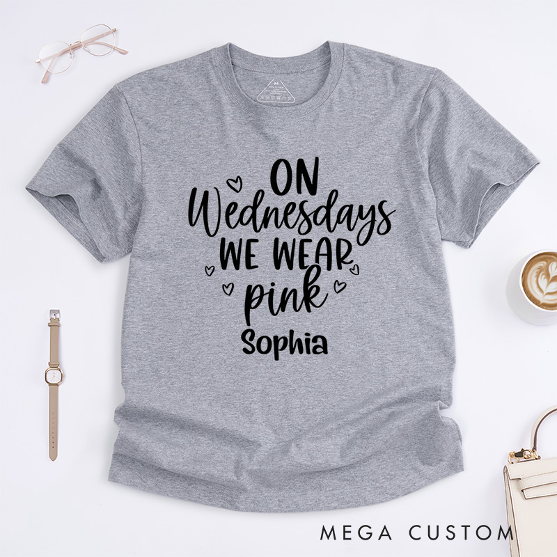 Personalized On Wednesdays We Wear Pink Breast Cancer Awareness T-shirt Support Gift