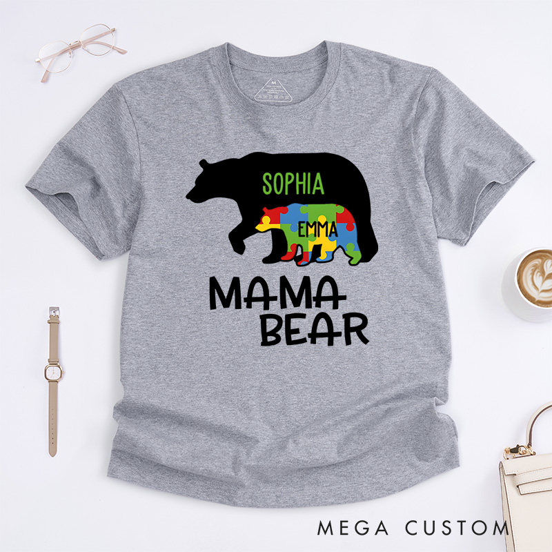 Personalized Mama Bear Autism Awareness Family Love and Support Theme T-shirt Autism Awareness Gift
