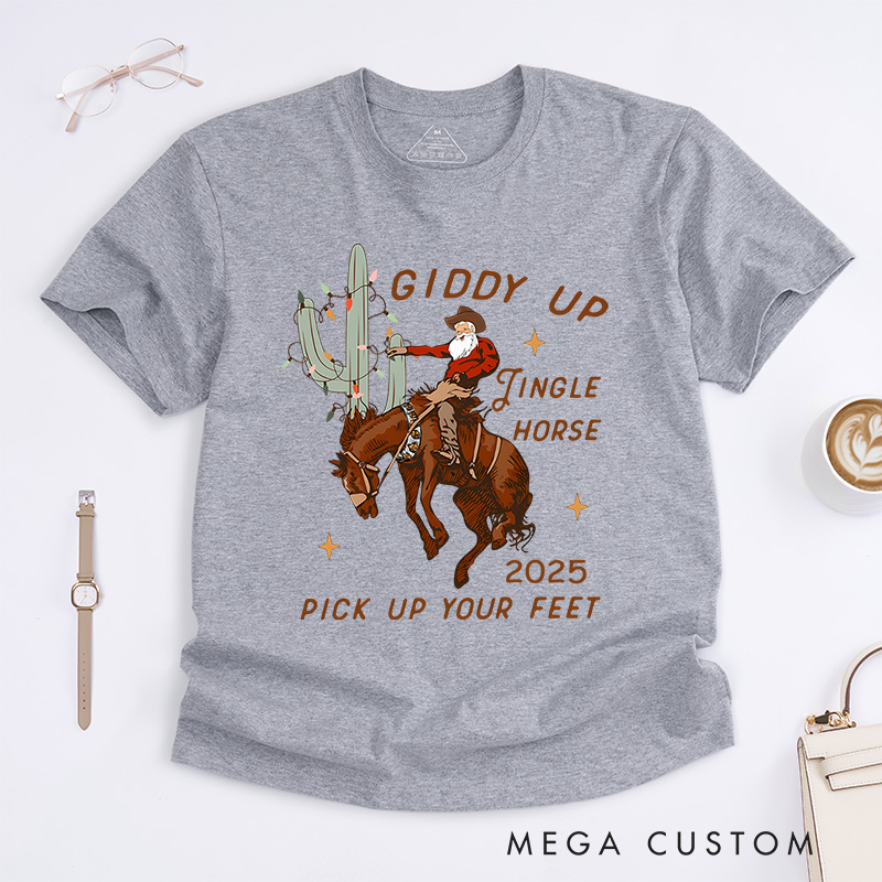 Personalized Giddy up Jingle Horse with Western Holiday Theme Christmas T-Shirt
