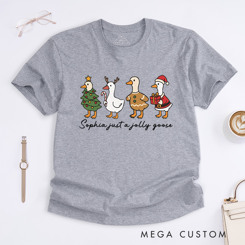 Personalized Jolly Geese in Festive Holiday Costumes Christmas T-Shirt