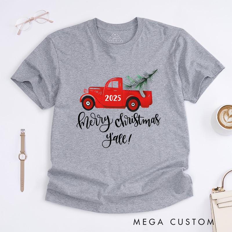 Personalized Red Truck Carrying Christmas Tree Christmas T-Shirt