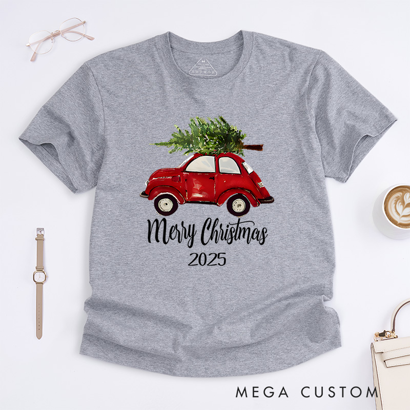 Personalized Vintage Red Car Christmas T-Shirt
