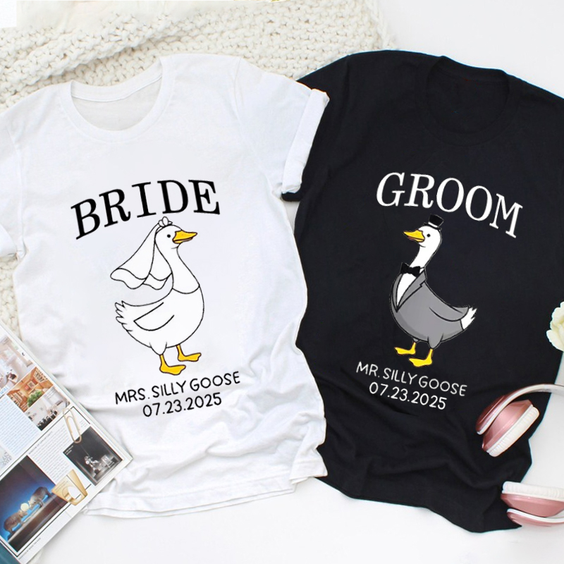 Personalized Bride and Groom Silly Goose Mr and Mrs Matching Wedding Couple Classic T-Shirt
