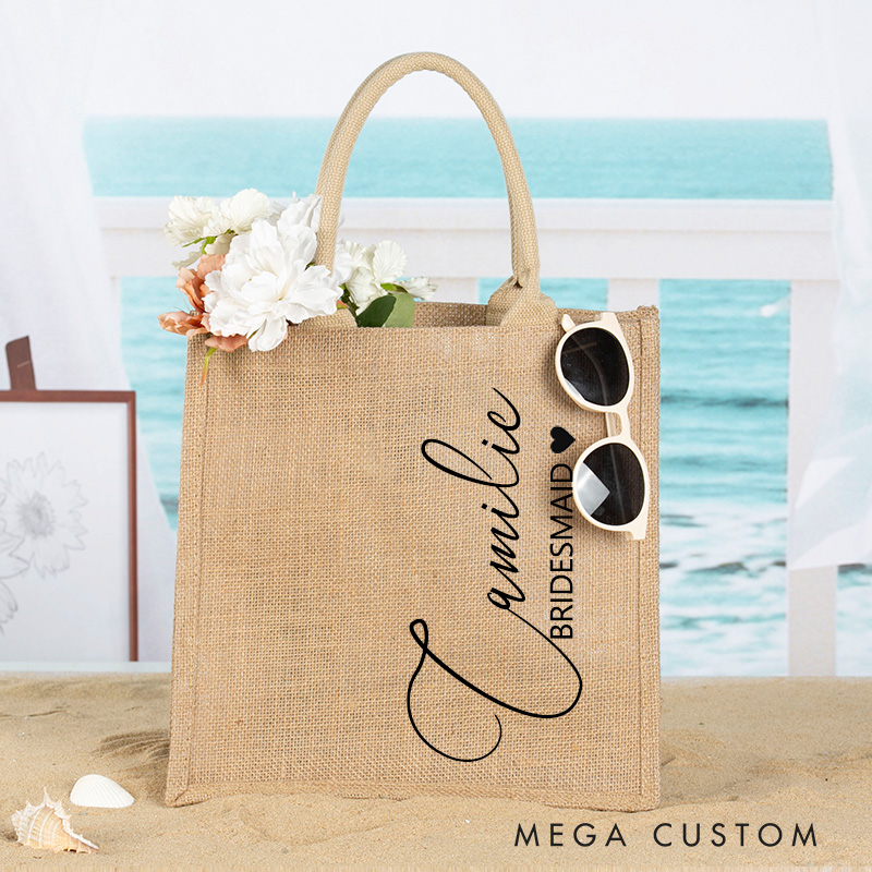 Personalized Bridesmaid Burlap Tote Bags Bride Beach Jute Bag Bridal Shower Party Gift Bridesmaid Gift Idea