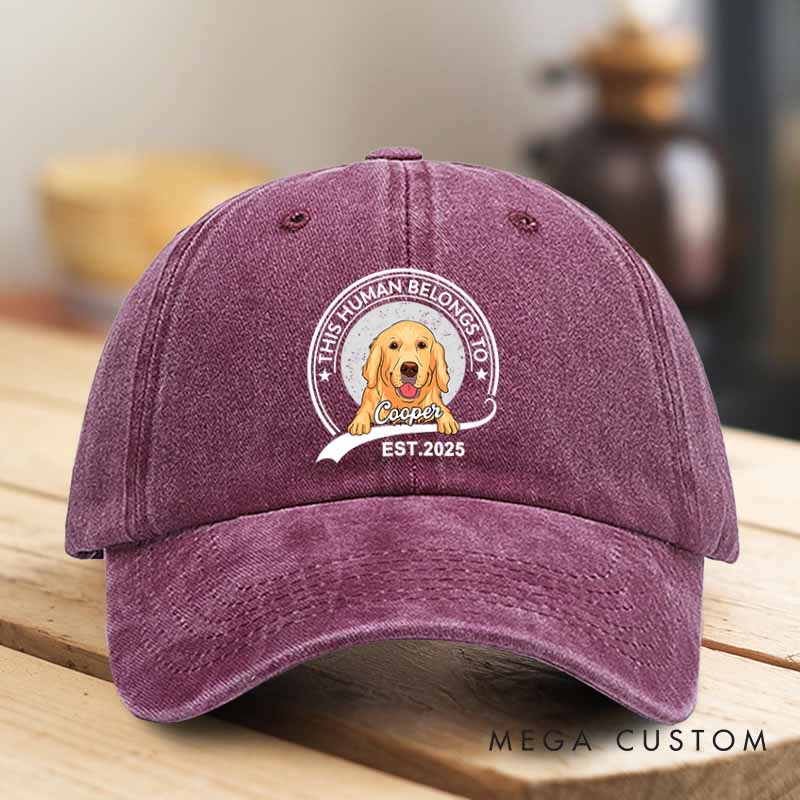 Personalized Dog Lover This Human Belongs to Me Washed Cap