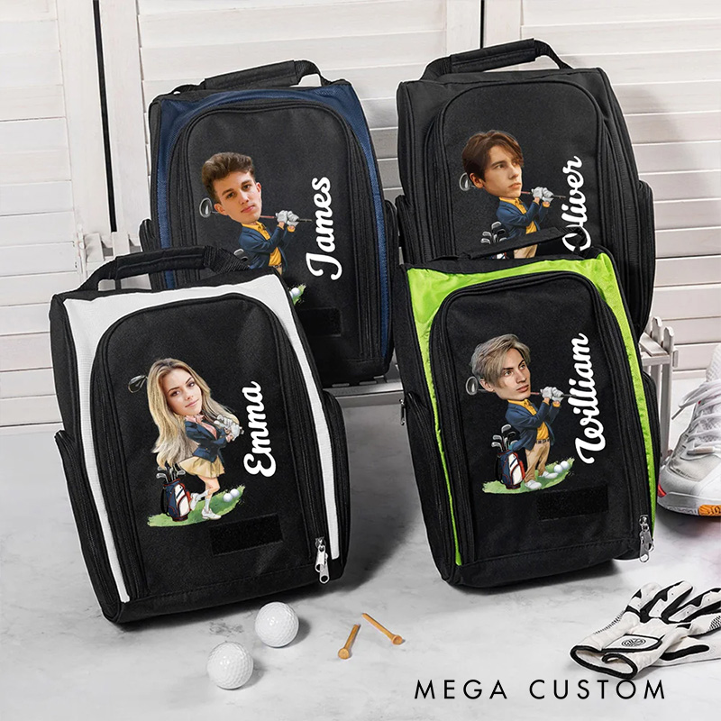 Personalized Golf Face Photo Design Shoe Storage Bag for Golf Lovers