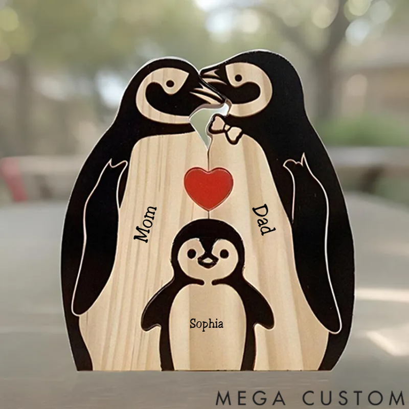 Personalized Wooden Penguin Family Puzzle Wooden Puzzle Gift,Desk Decor