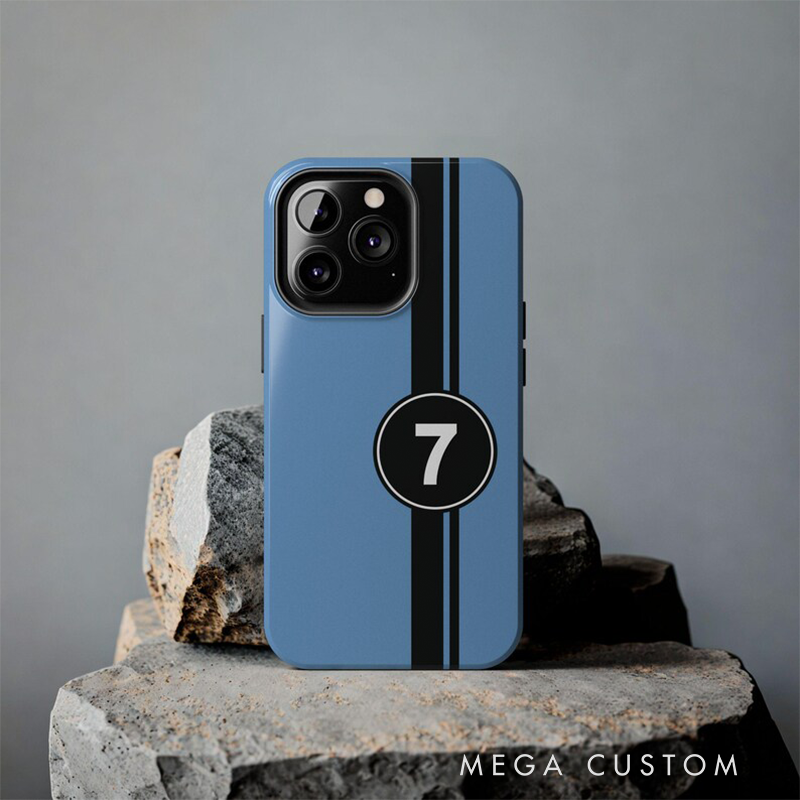 Personalized Racing Number Phone Case Custom Orange Stripe Design for Racers and Racing Lovers