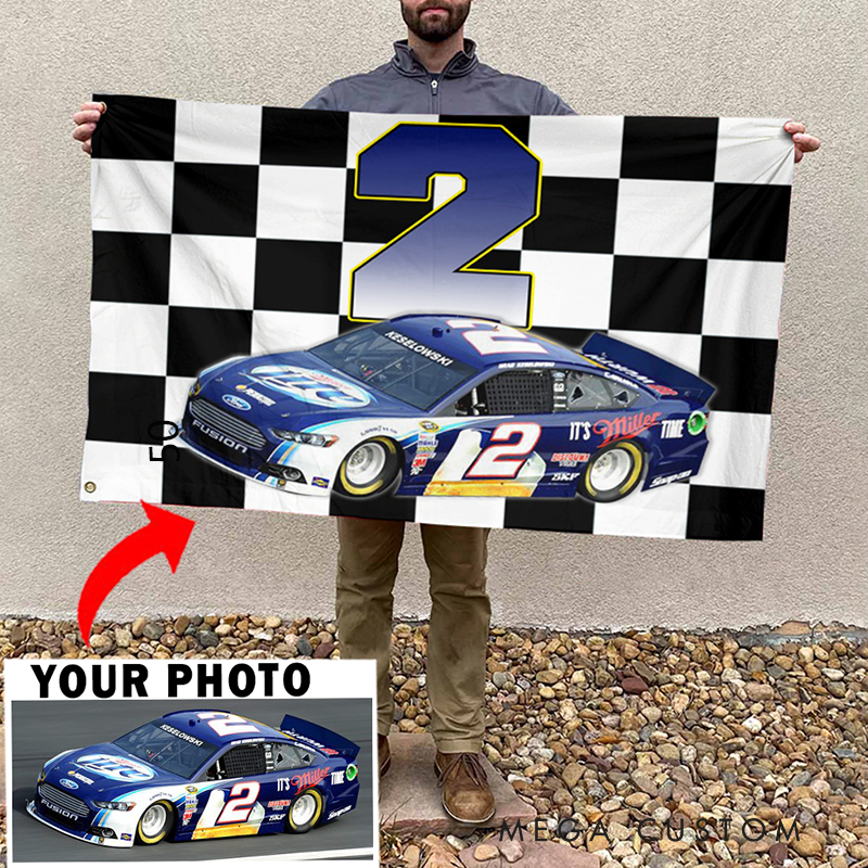 Personalized Check Flag Banner Custom Racing Car Photo Wall Hanging Gift for Racers and Racing Lovers