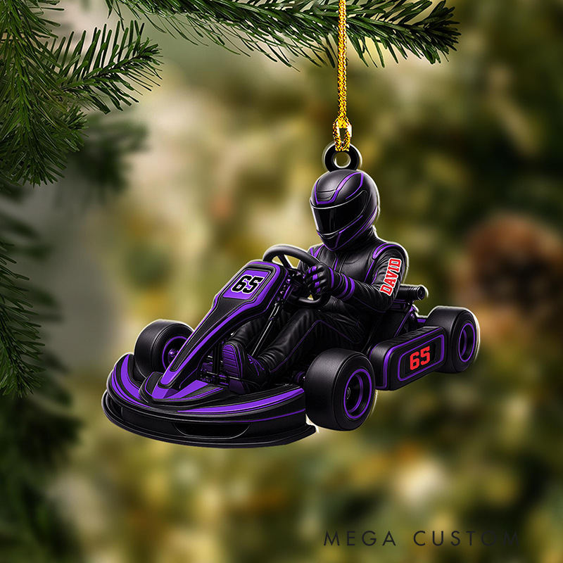 Personalized Racing Christmas Ornament Custom Name and Number Racer Racing Design Holiday Decoration Gift for Racers and Racing Lovers