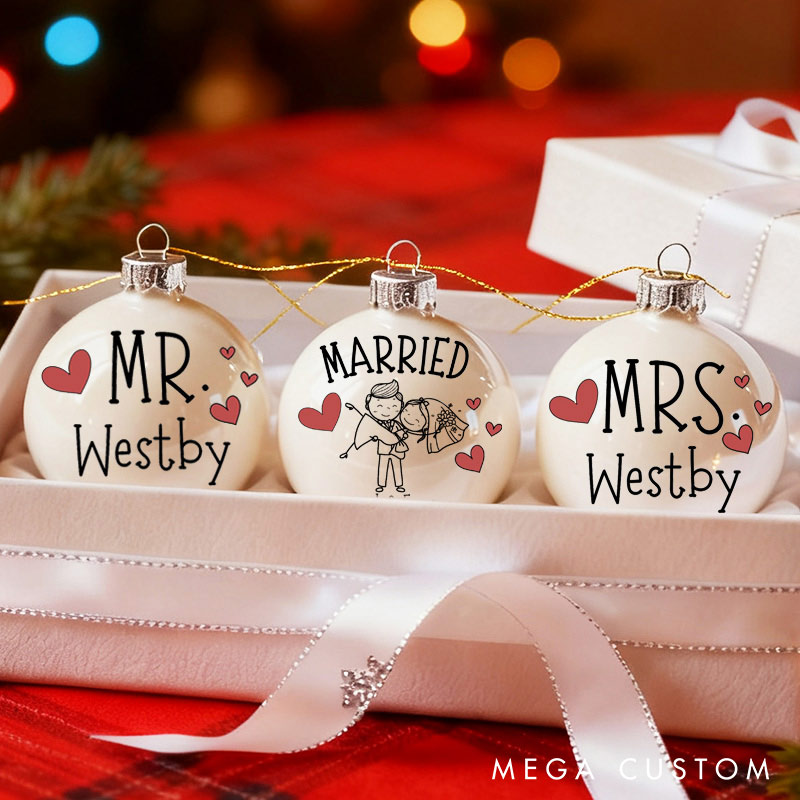 Personalized Mr and Mrs Matching Christmas Ornament Our First Christmas Ornament Set For Newlywed Couple Wedding Ornament Keepsake