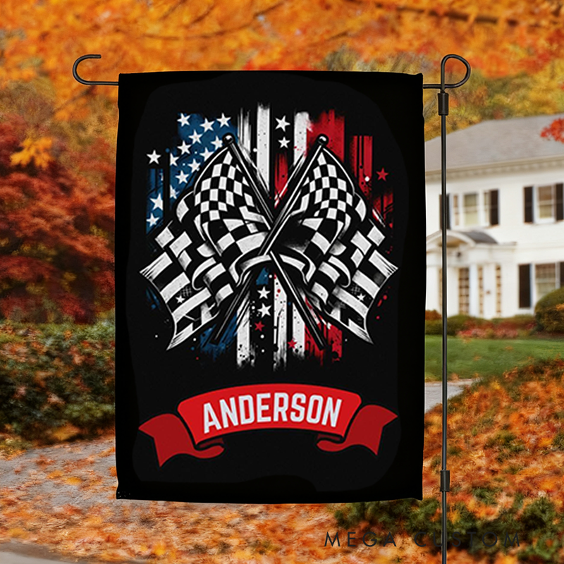Personalized Checkered Racing Bow Garden Flag Custom Name Flag Unique Decoration Flag for Racer and Racing Lovers