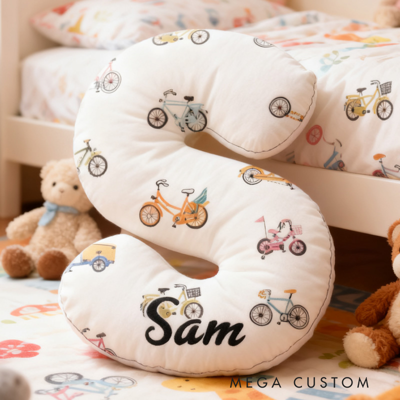 Personalized Bicycle Pattern Letter Pillow Graphic 3D Print Funny Letter Pillow Name Pillow Comfortable Travel Cushion for Riders Riding Lovers