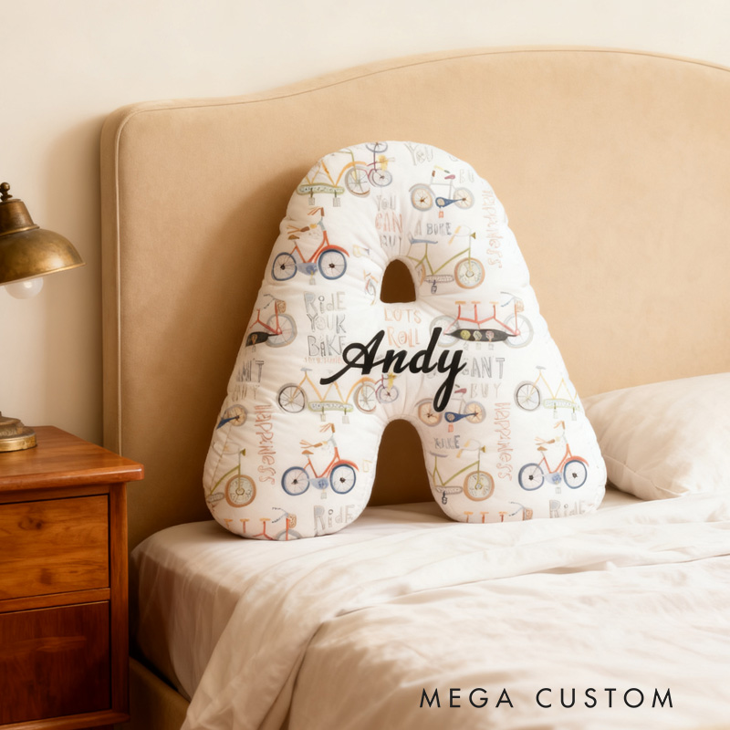 Personalized Bicycle Pattern Letter Pillow Graphic 3D Print Funny Letter Pillow Name Pillow Comfortable Travel Cushion for Riders Riding Lovers