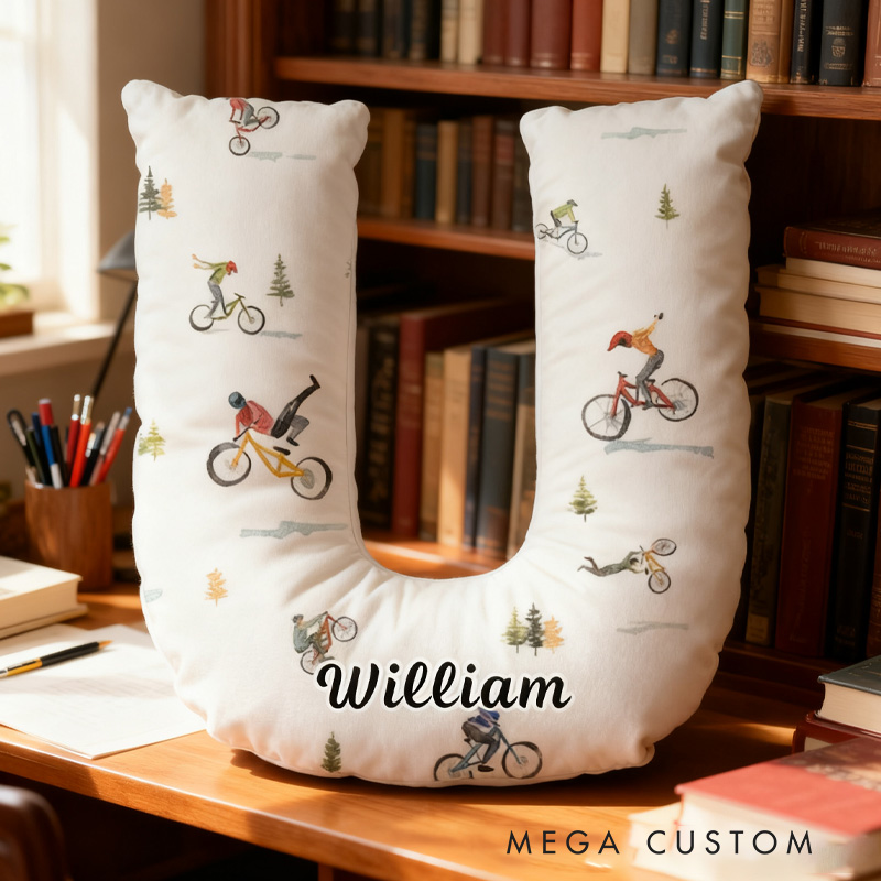 Personalized Racing Bicycle Pattern Letter Pillow Graphic 3D Print Funny Letter Pillow Name Pillow Comfortable Travel Cushion for Riders Riding Lovers
