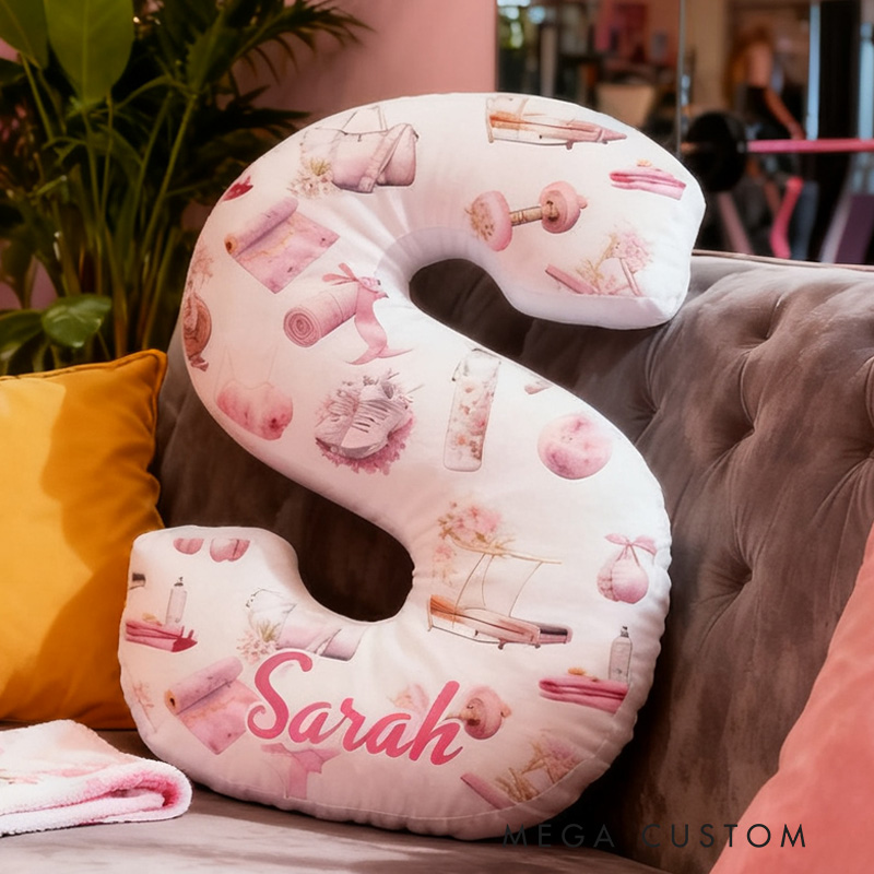 PersonalizedWorkout Clip Letter Pillow Graphic 3D Print Funny Letter Pillow Name Pillow Girly Health and Gym Fitness illustrations