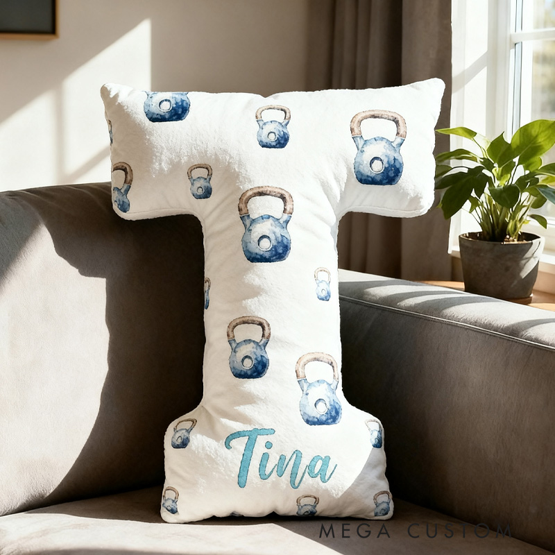 Personalized Barbell Blueberry Letter Pillow Graphic 3D Print Funny Letter Pillow Name Pillow Girly Health and Gym Fitness illustrations