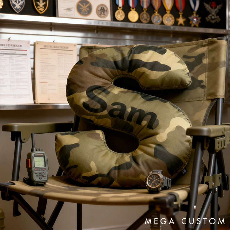 Personalized Camo Throw Pillow Initial Shaped Pillow Custom Throw Pillow with Name Military Style Pillow Gift for Men Boys Military Adventure-Themed Gifts