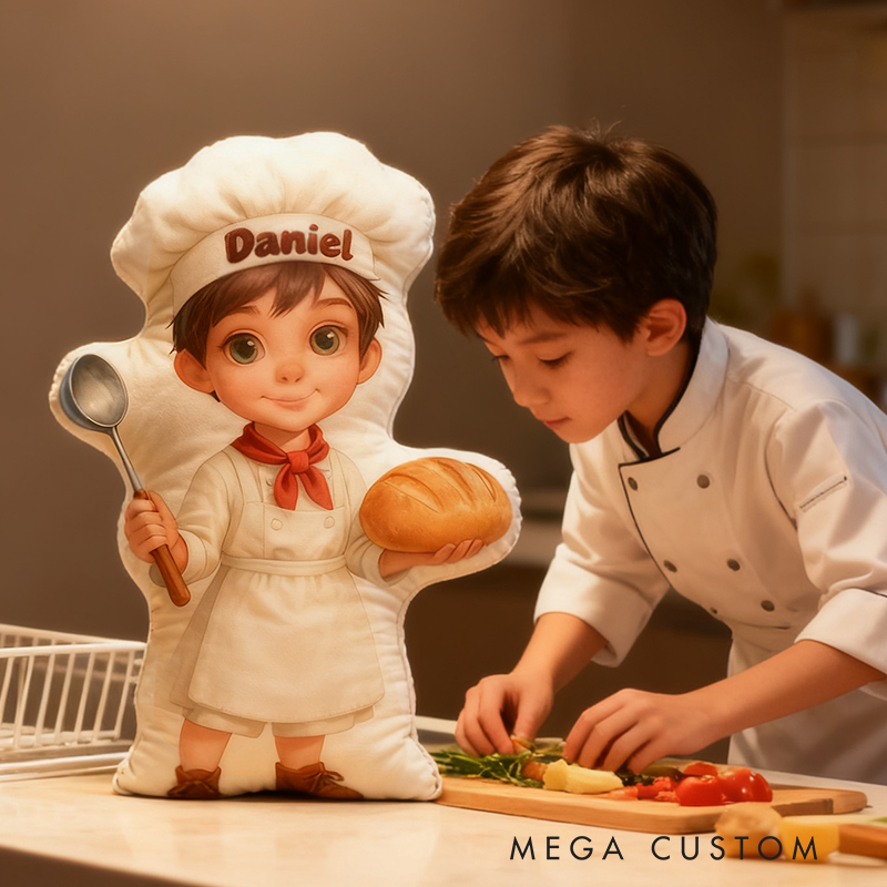 Personalized Chef Shaped Pillow Custom Name 3D Graphic Print Cushion Gift for Chef and Culinary Enthusiasts