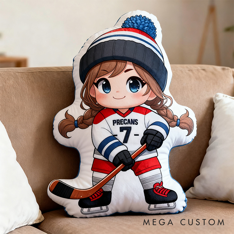 Personalized Cute Ice Hockey Pillow with Custom Details for Kids Girls and Boys