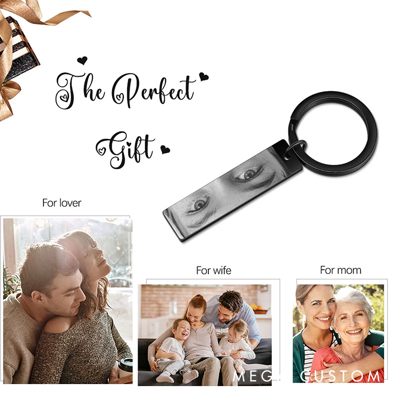 Personalized Human Eyes Keychain Engraved Your Eyes Photo keychian for Him or Her I with You keyring Birthday Gift for Boyfriend Lover