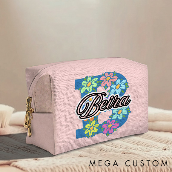 Personalized Floral Alphabet Toiletry Bag with Custom Name for Travel Daily Use Gift Kids