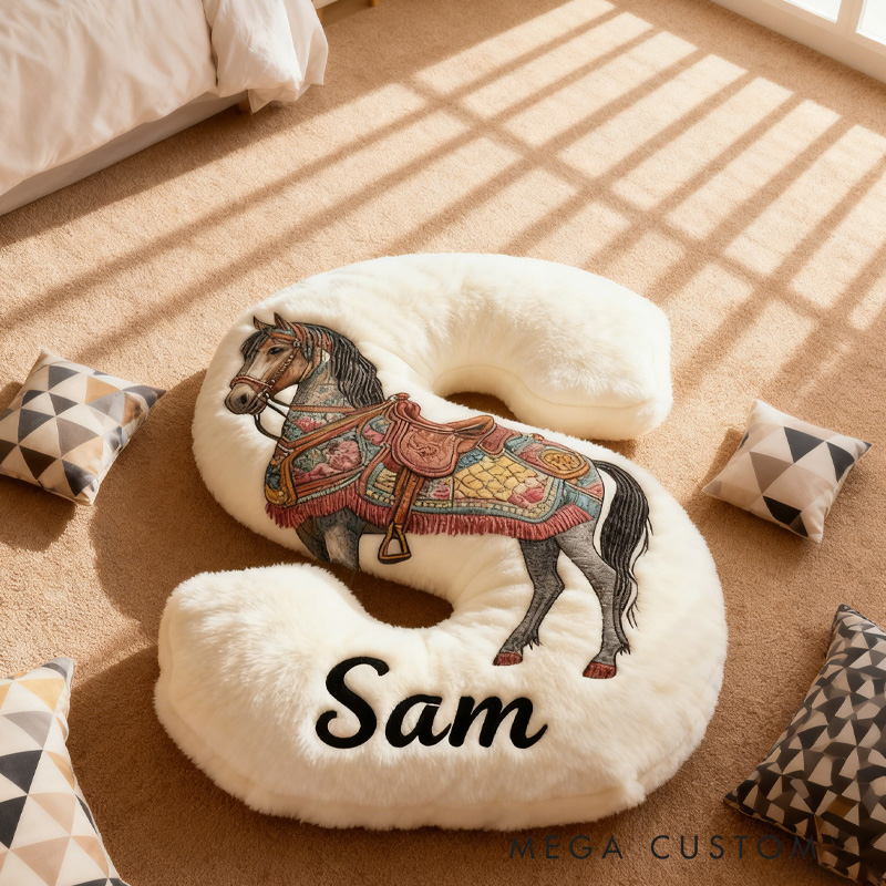 Personalized Riding Floral Letter Pillow Floral Horse Custom Name Festive Flower Decor with French Countryside Gifts for Family Graphic 3D Print Riding Lovers