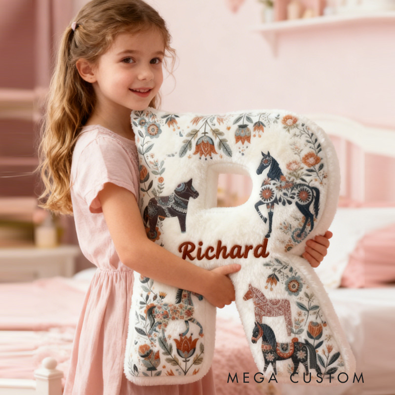 Personalized Riding Colorful Floral Letter Pillow Floral Horse Custom Name Festive Flower Decor with French Countryside Gifts for Family Graphic 3D Print for Riding Lovers Equestrian Lovers