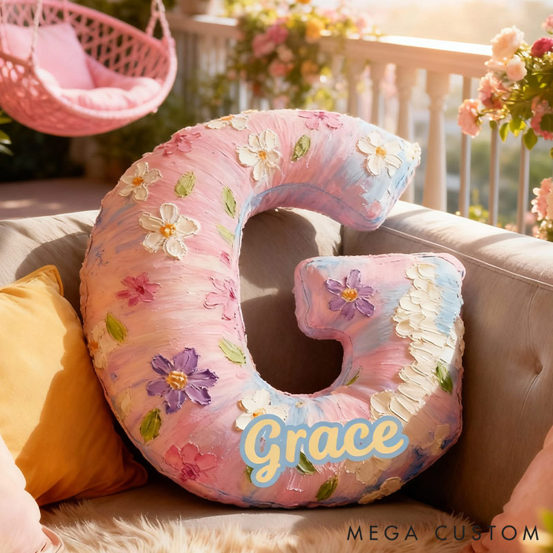 Personalized Colorful Flora Letter Pillow Initial Flower Throw Pillow Custom Holiday Home Decor Letter Pillow for Flower Girl for Girl friend