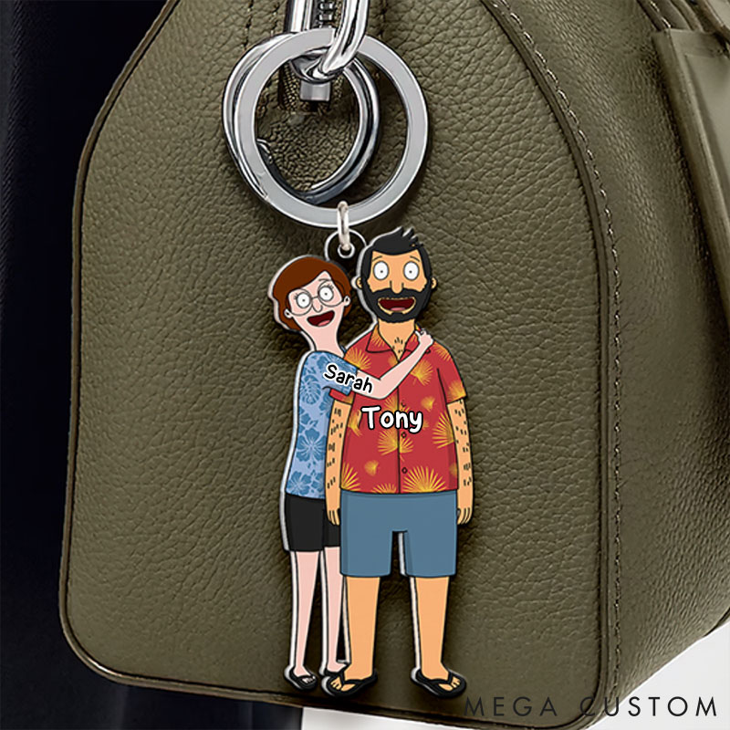Personalized Christmas Cartoon Style Couple Keychain Custom Keychain Gifts for Couple