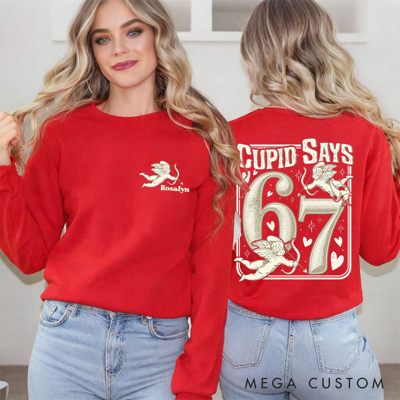 Personalized Girlfriend Wife Cupid Days 67 Retro Love Sweatshirt with Name Couple 6 7 Funny Number Meme Matching Valentines Day Sweatshirt for Her Him