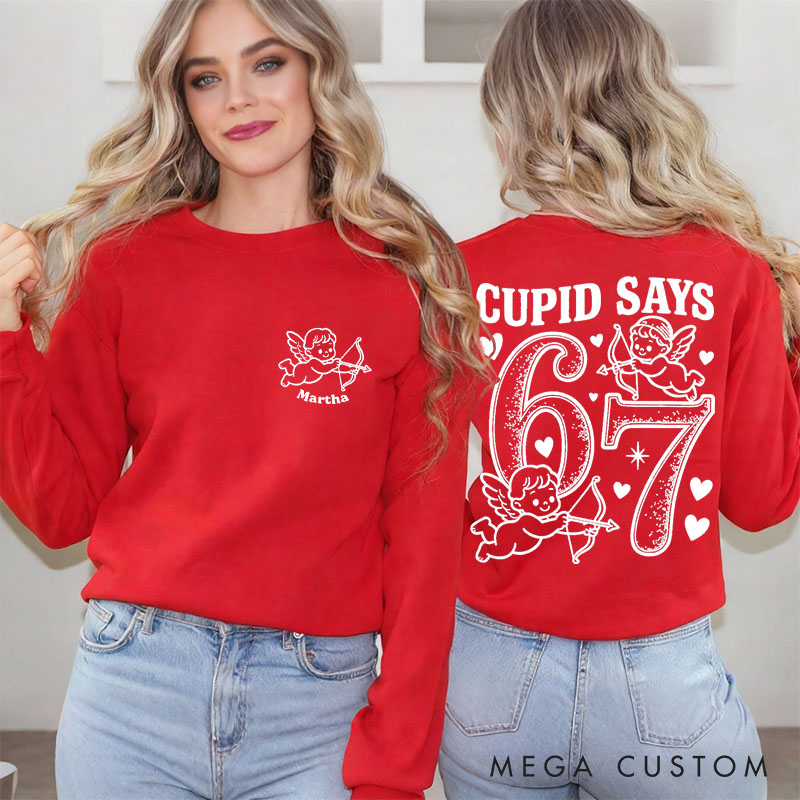 Personalized Girlfriend Wife Cupid Days 67 Retro Love Sweatshirt with Name Couple Funny 6 7 Number Meme Matching Valentines Day Sweatshirt for Her Him