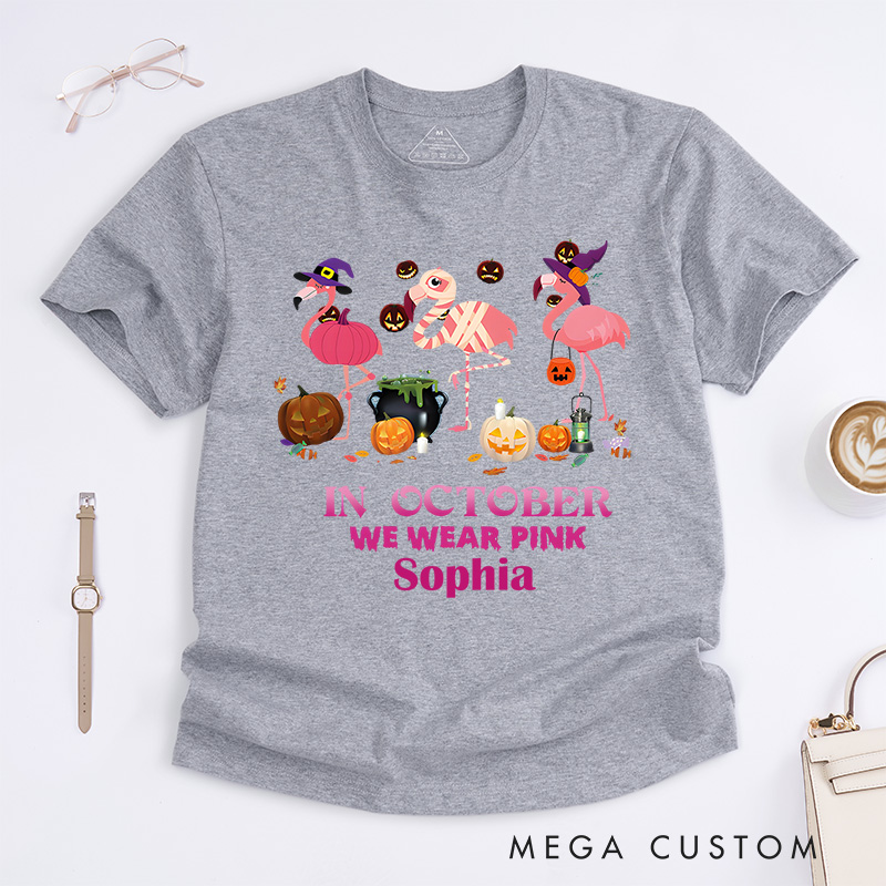 Personalized In October We Wear Pink Halloween Breast Cancer Awareness Fun T-shirt