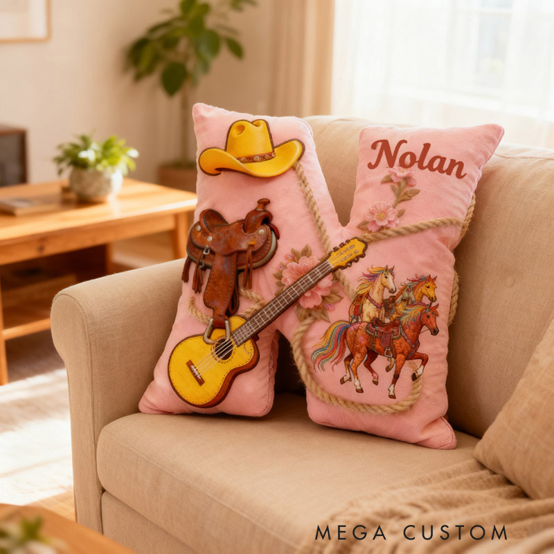 Personalized Graphic 3D Print Western Cowboy Country Music Throw Pillows Customizable with Your Name Perfect Gift for Her Music Lovers and Horseback Riding Enthusiasts