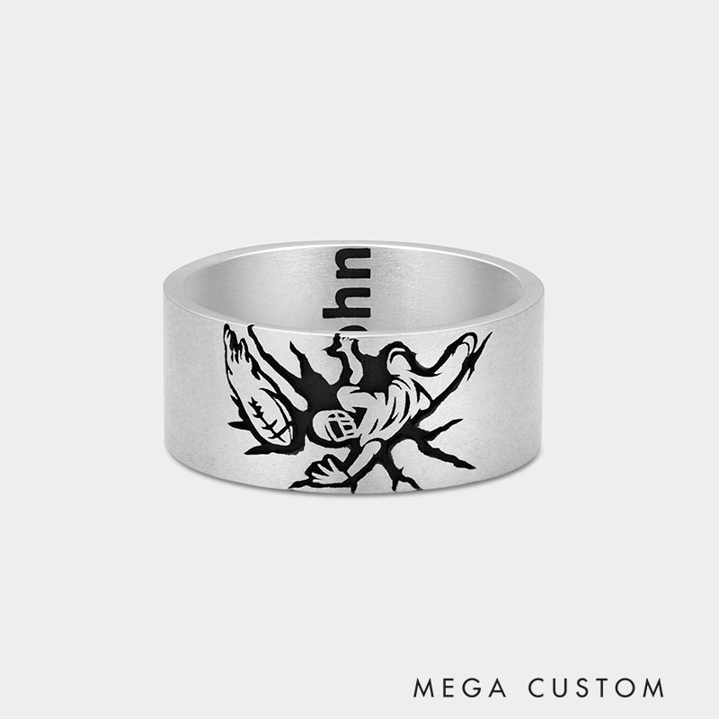 Personalized Sterling Silver Rugby Player Burst Ring Jewelry Gift 925 Sterling Silver 