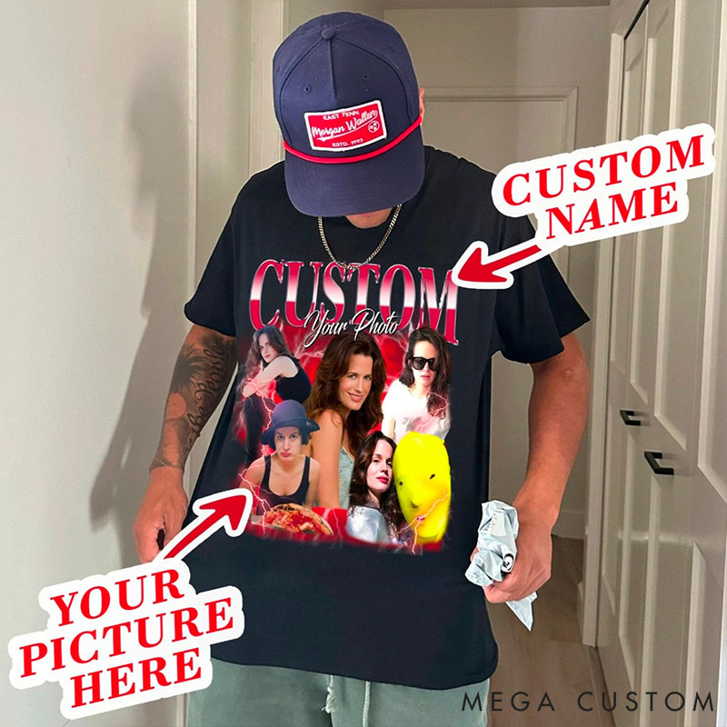 Personalized Girlfriend Bootleg Style Classic T-Shirt Custom Text Boyfriend Photo Tee Couple Face Rap Style Shirt Valentine's Day Gift for Him Her