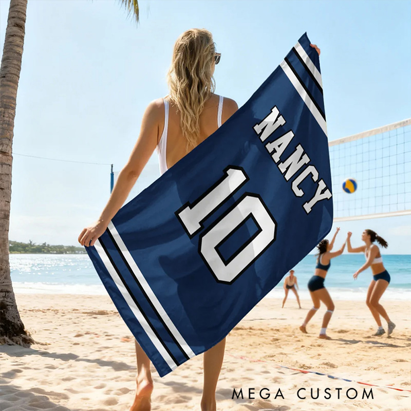Personalized Sport Team Towel with Custom Name Number and Classic Pinstripe Design for Players and Fans
